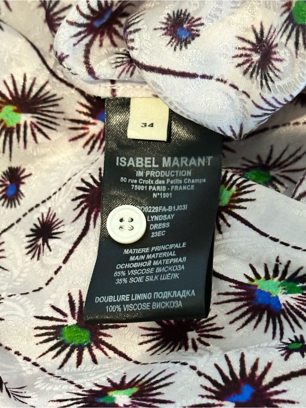 Isabel Marant White Purple Silk Ruched V-Neck Midi Dress Size 34 - Picture 10 of 15